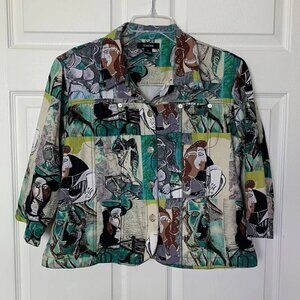 Kaktus Picasso Modernist Jacket Blazer 3/4 Sleeve Linen Women’s Large Lined